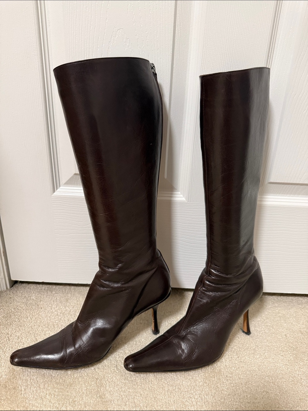 Jimmy Choo London Brown Soft Italian Leather Knee-High Stiletto Pointed Toe - Picture 2 of 9